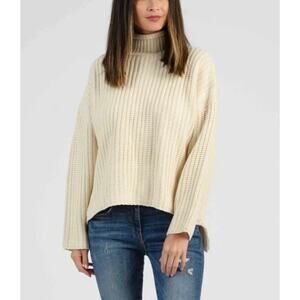 Lucca Ribbed Chunky Knit Mock Neck Cheryl Sweater In Cream Size Medium